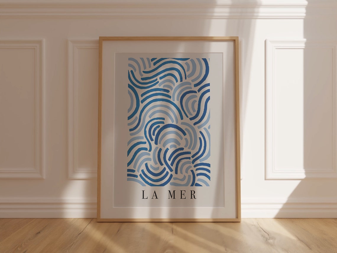 La Mer Blue Wave Arcs Abstract Ocean Coastal Decorative Art Poster