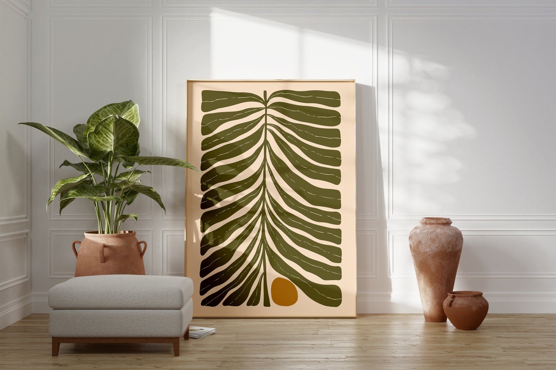 Large Green Palm Leaf Minimalist Botanical Abstract Art Print - Image 4