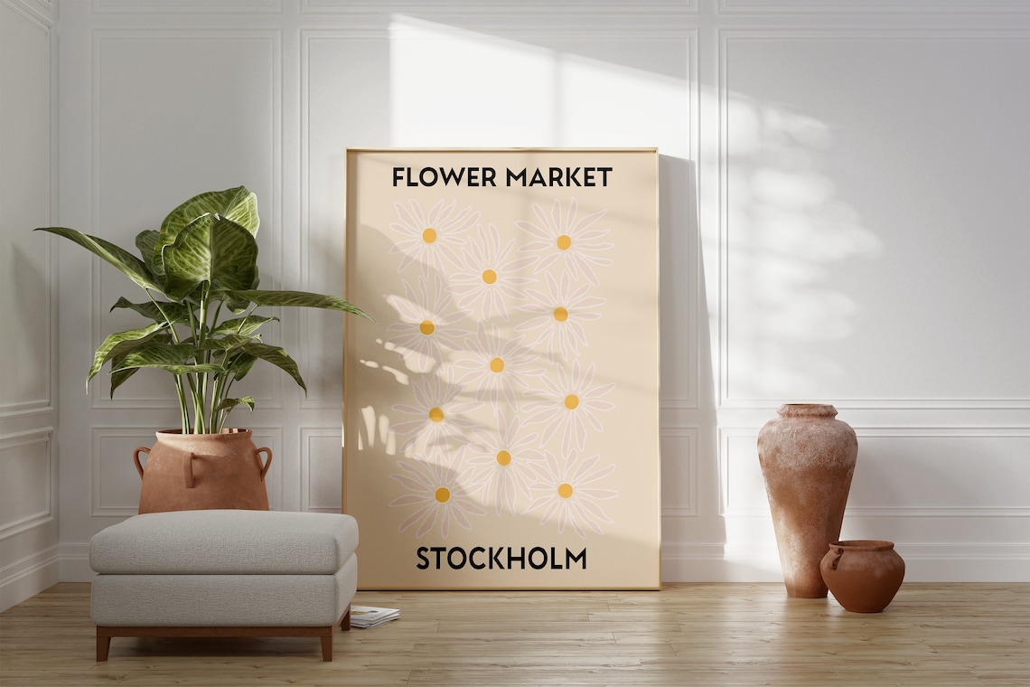 Flower Market Stockholm Beige Daisy Floral Minimalist Poster - Image 3