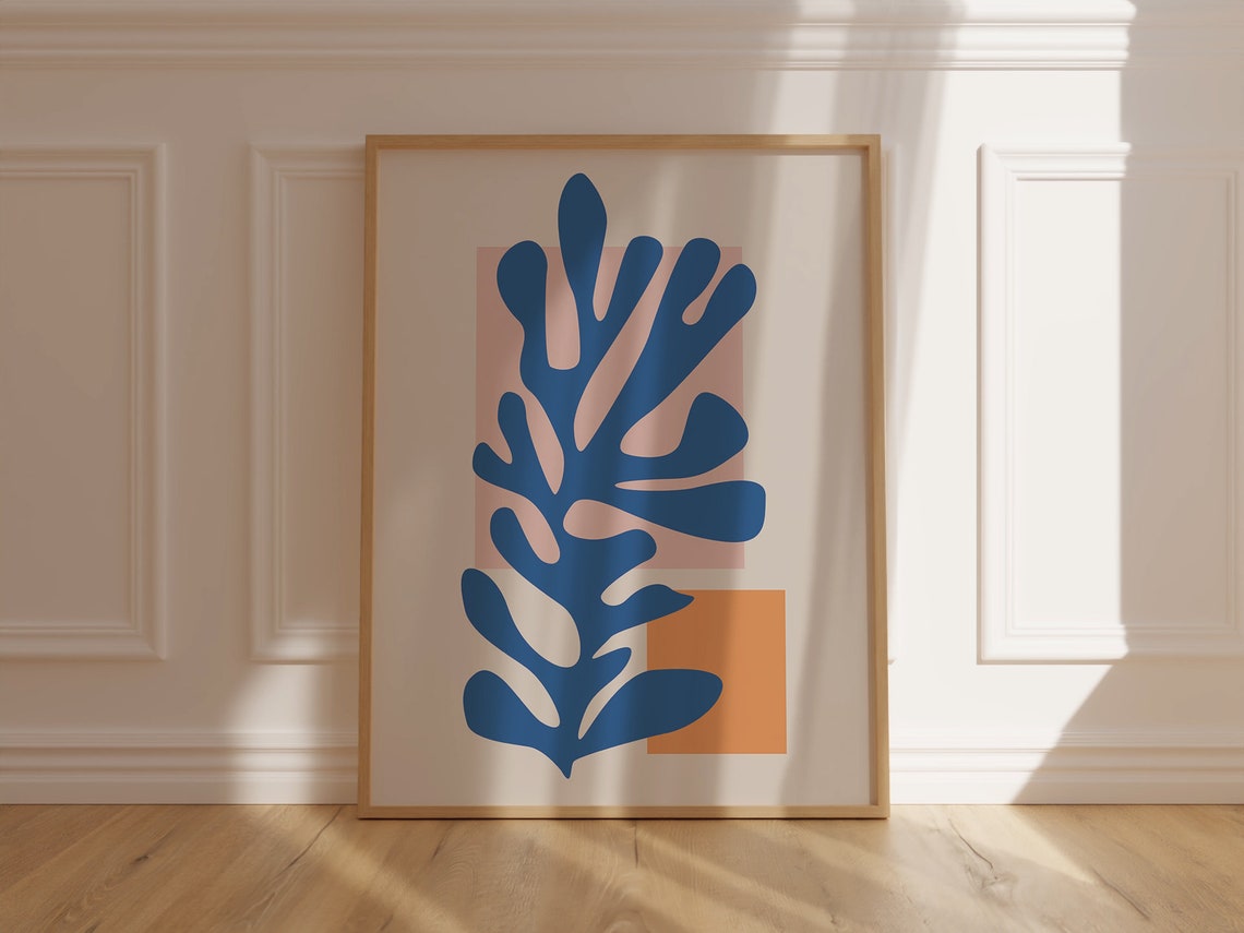 Matisse Style Blue Seaweed Cut Out Botanical Decorative Poster