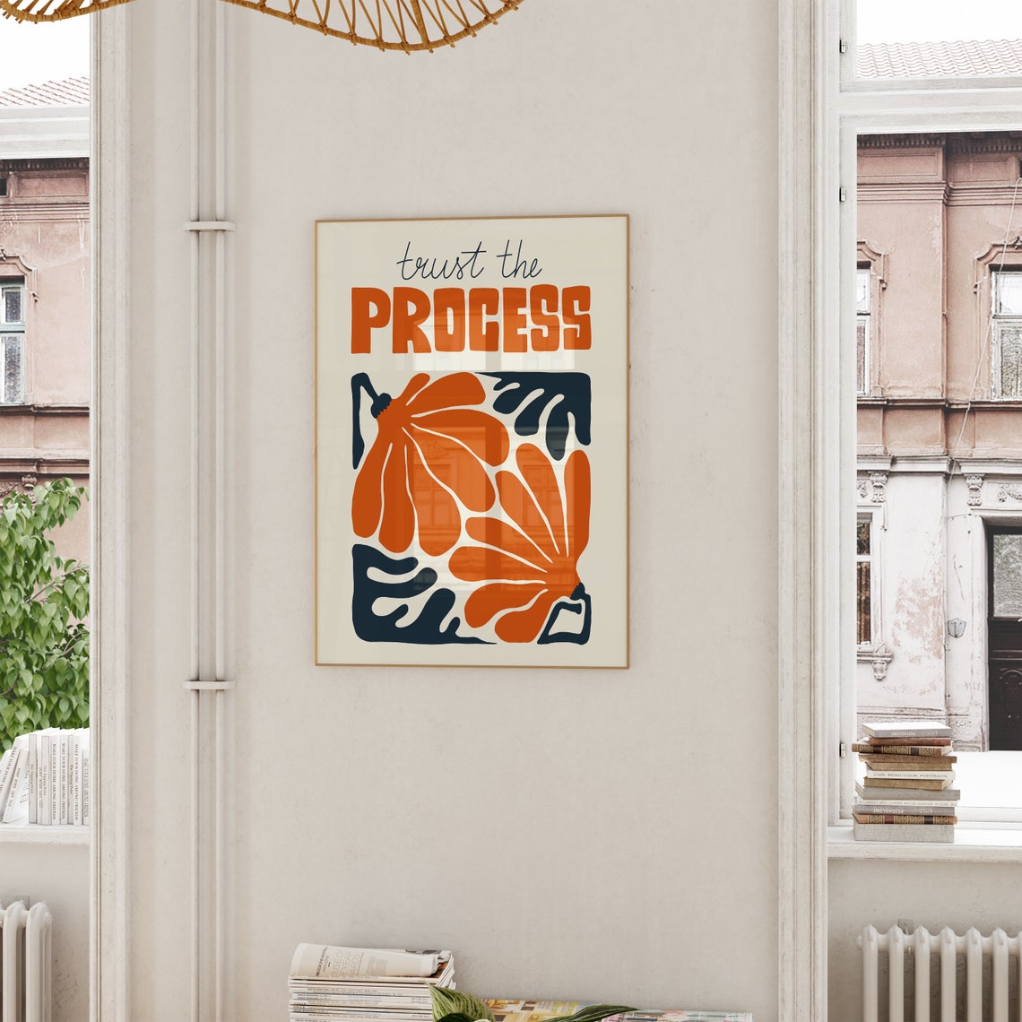 Trust the Process Botanical Orange Floral Retro Quote Poster - Image 5