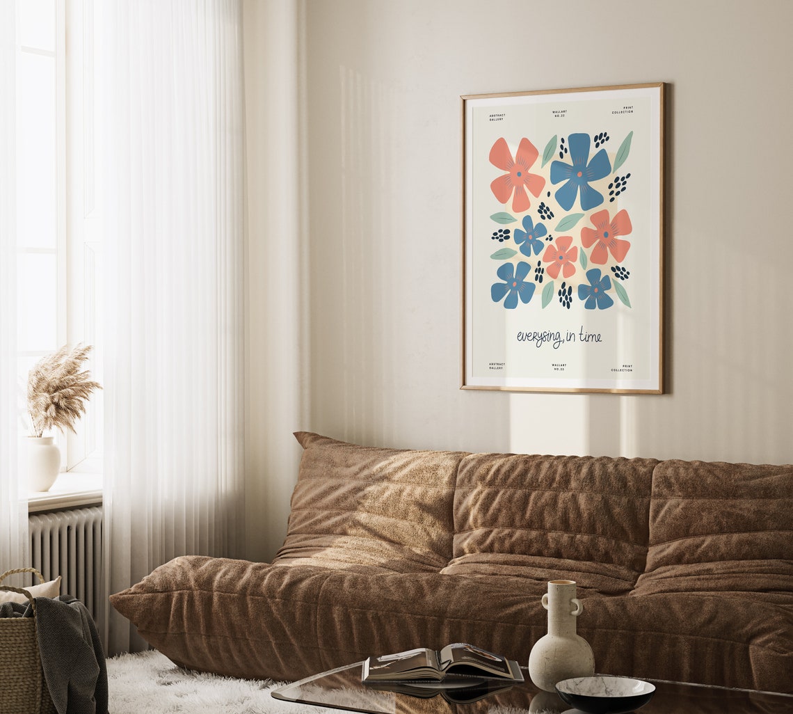 Scripted Phrase Red Blue Floral Abstract Gallery Style Poster - Image 2