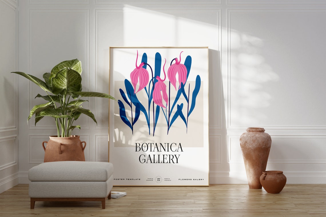 Botanica Gallery Pink Bell Flowers Blue Leaves Paris Art Poster - Image 4