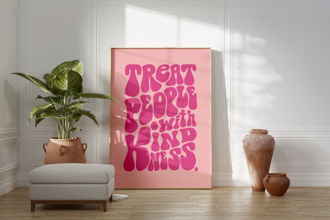 Treat People With Kindness Pink Retro Bubble Letter Quote Poster - Image 4