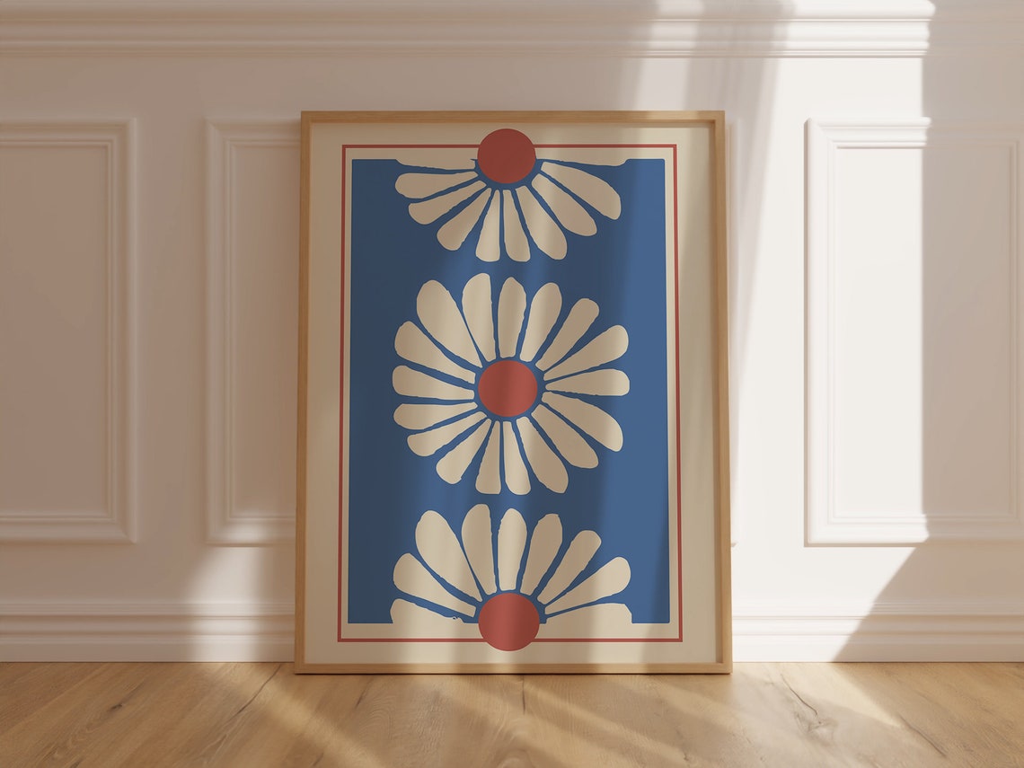 Matisse Style White Daisy Trio Poster on Royal Blue Background - Image 5