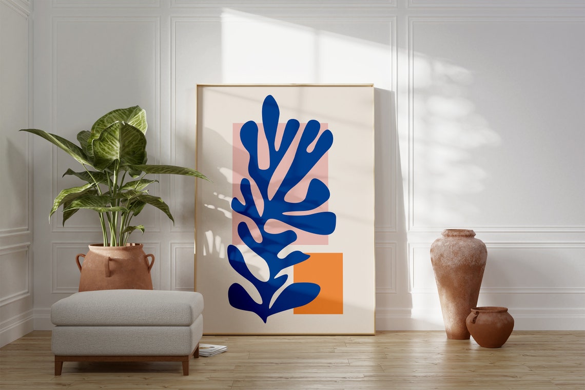 Matisse Style Blue Seaweed Cut Out Botanical Decorative Poster - Image 3