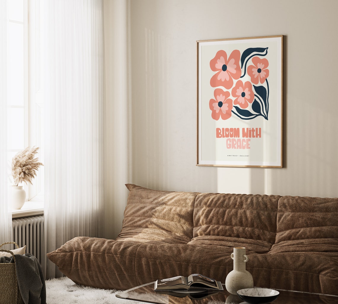 Bloom With Grace Coral Floral Quote Gallery Decorative Poster - Image 3