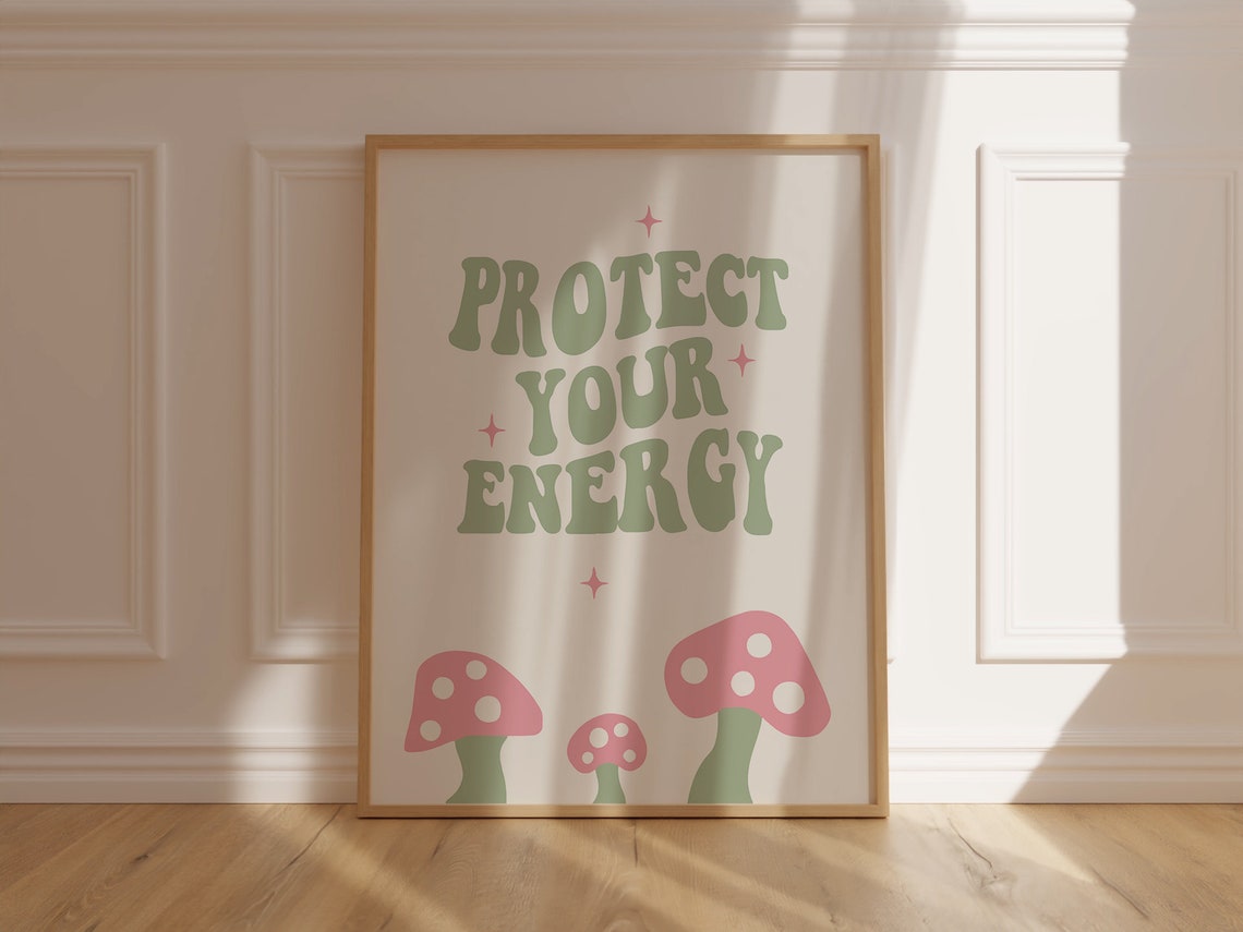 Protect Your Energy Groovy Mushroom Retro Self Care Quote Poster - Image 4