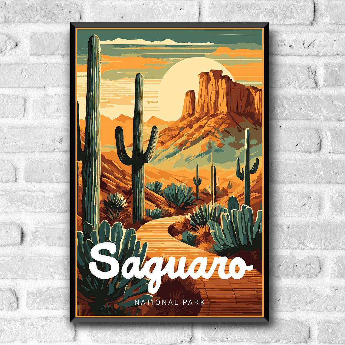 Saguaro National Park Desert Cactus Retro Sunset Illustration Poster - Image 3