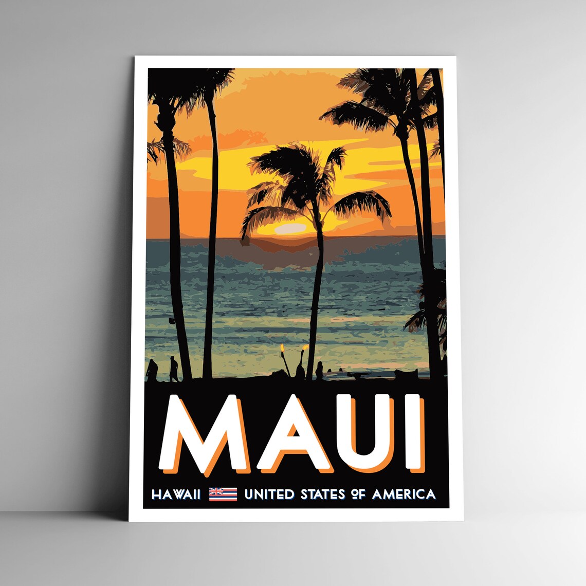 Maui Vintage Travel Poster, Hawaii Beach Art Print