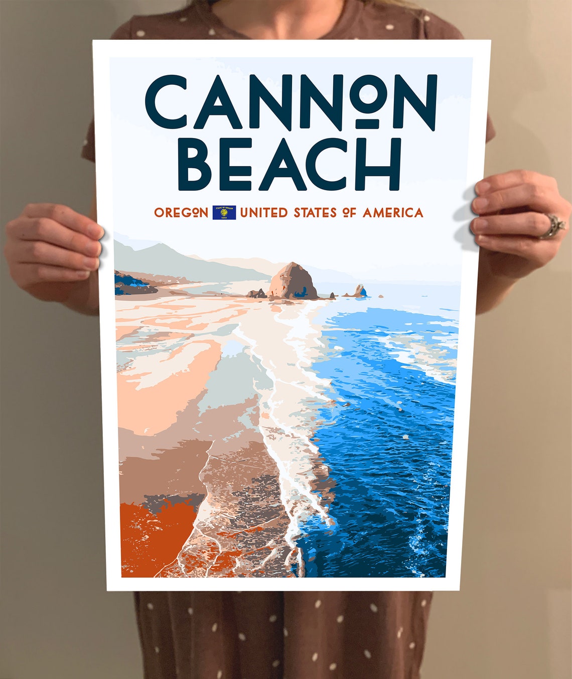 Cannon Beach Oregon Haystack Rock Vintage Style Travel Poster - Image 2