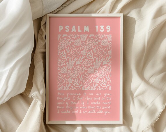 Psalm 139 Coral Reef Ocean Pattern Pink Scripture Verse Poster