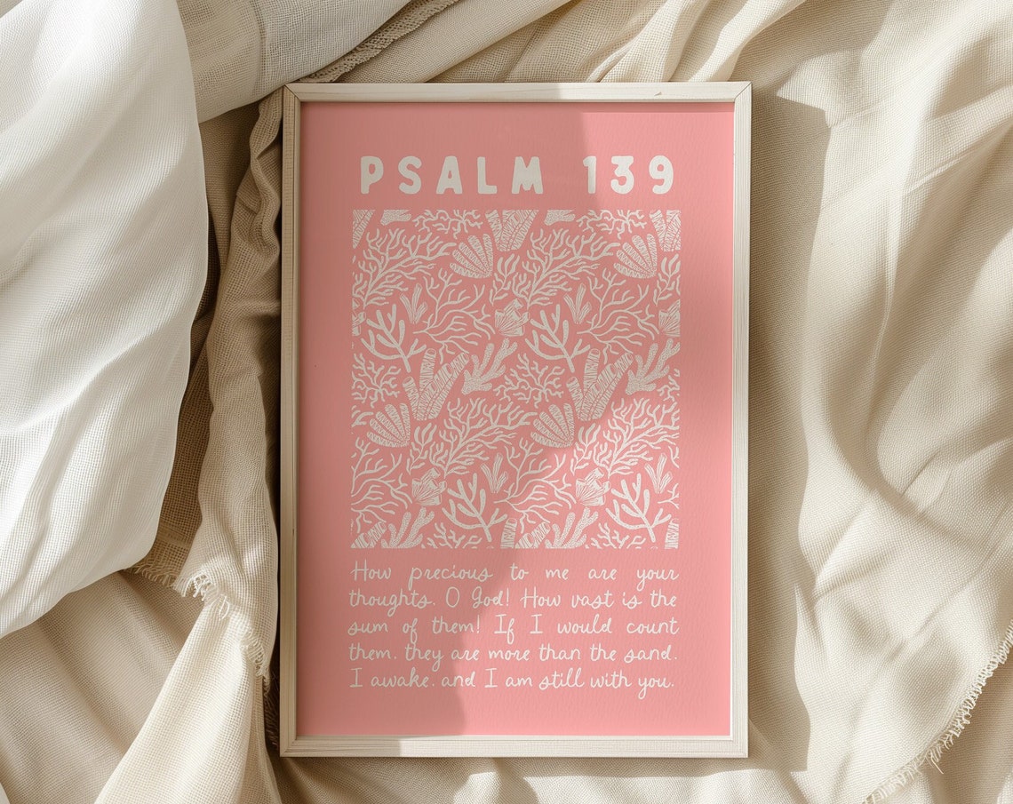 Psalm 139 Coral Reef Ocean Pattern Pink Scripture Verse Poster