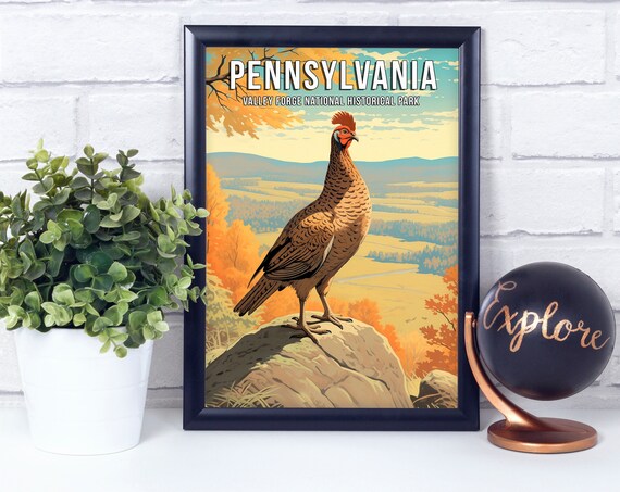 Valley Forge Pennsylvania Pheasant Autumn Hills Retro Travel Poster