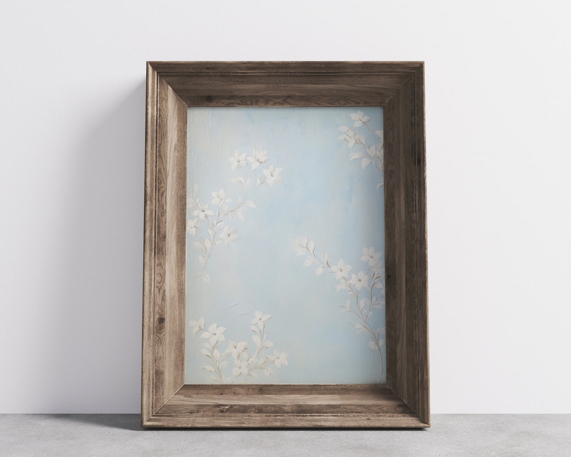 Serene Elegant Blue White Floral Botanical Vintage Style Art Print - Image 3