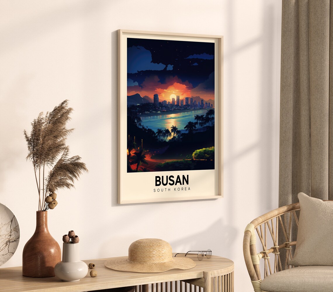 Busan South Korea Sunset Beach City Night Skyline Travel Poster - Image 4