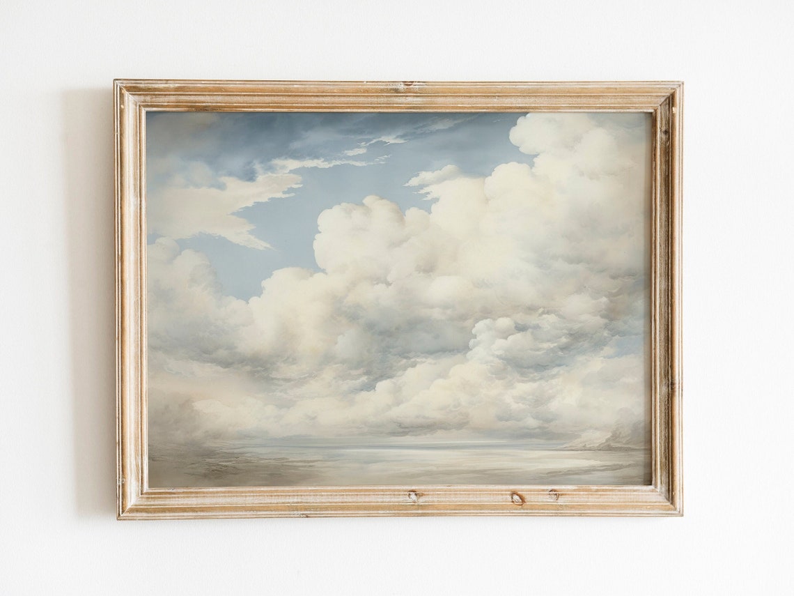 Muted Cloudy Sky Vintage Oil Painting Neutral Farmhouse Poster
