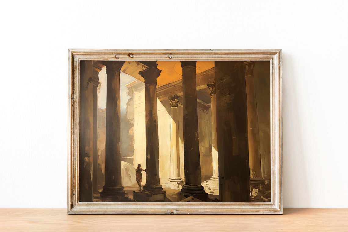 Ancient Roman Columns Sunlit Classical Ruins Oil Painting Poster - Image 3