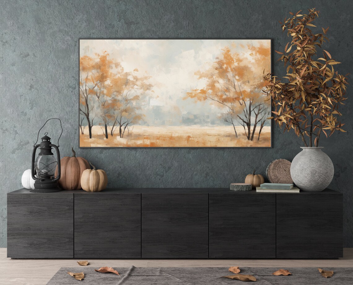 Dreamy Haze of Golden Autumn Trees Misty Abstract Woodland Poster - Image 3
