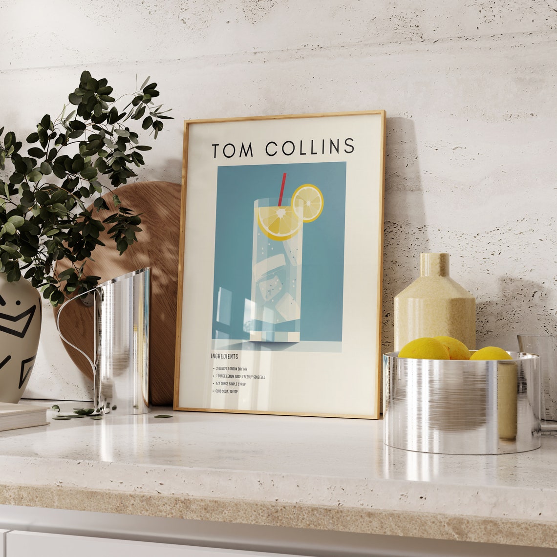 Tom Collins Classic Cocktail Recipe Retro Minimalist Bar Decor Print - Image 2