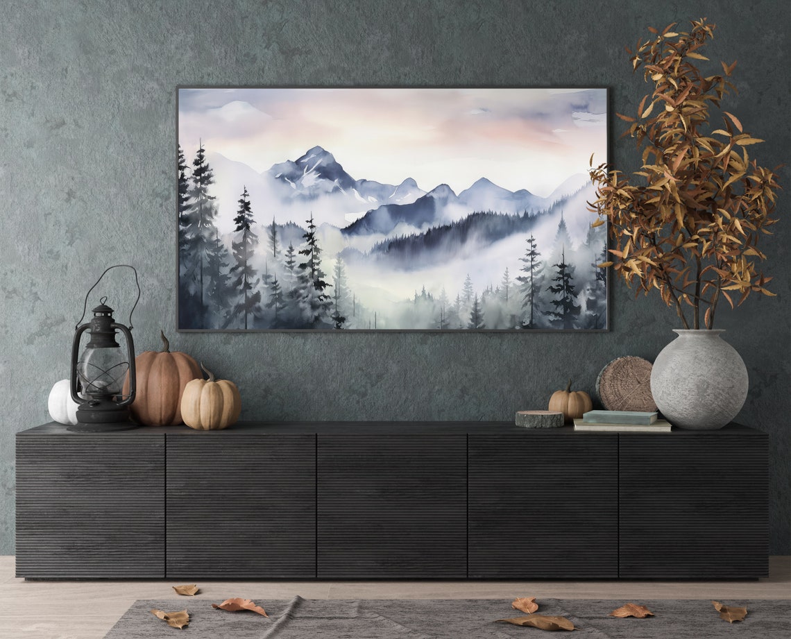 Blue Ridge Misty Mountains Pine Forest Watercolor Landscape Poster - Image 3