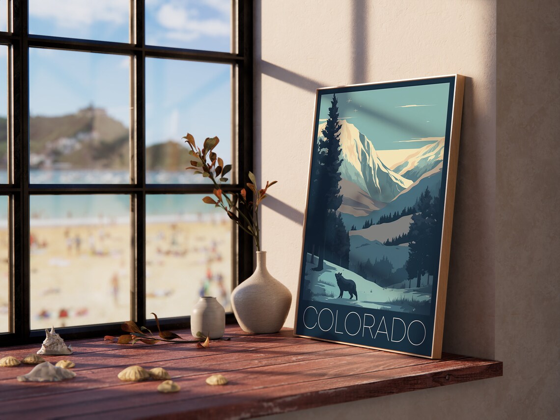 Colorado Mountain Retro Snow Peaks Wolf Forest Travel Poster - Image 3