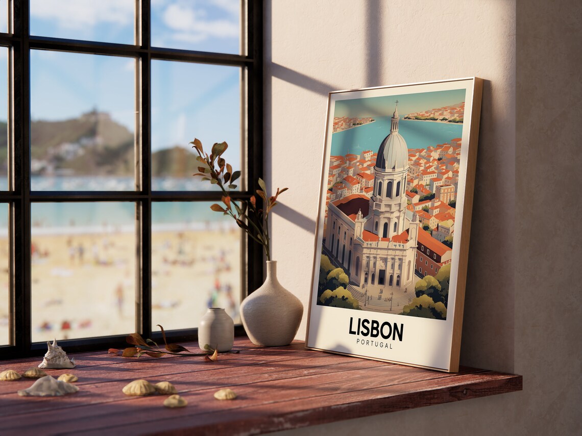 Lisbon Portugal Retro Domed Church Cityscape Colorful Travel Poster - Image 4