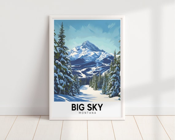 Big Sky Ski Resort Travel Poster Mountain Wall Art Retro Cabin Decor Vintage Poster Ski Wall Art Art