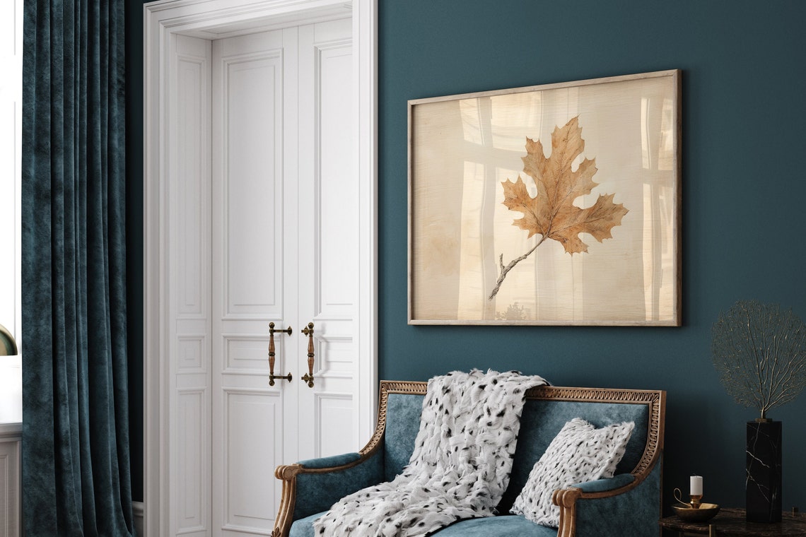 Single Oak Leaf Botanical Study Neutral Beige Vintage Poster - Image 3