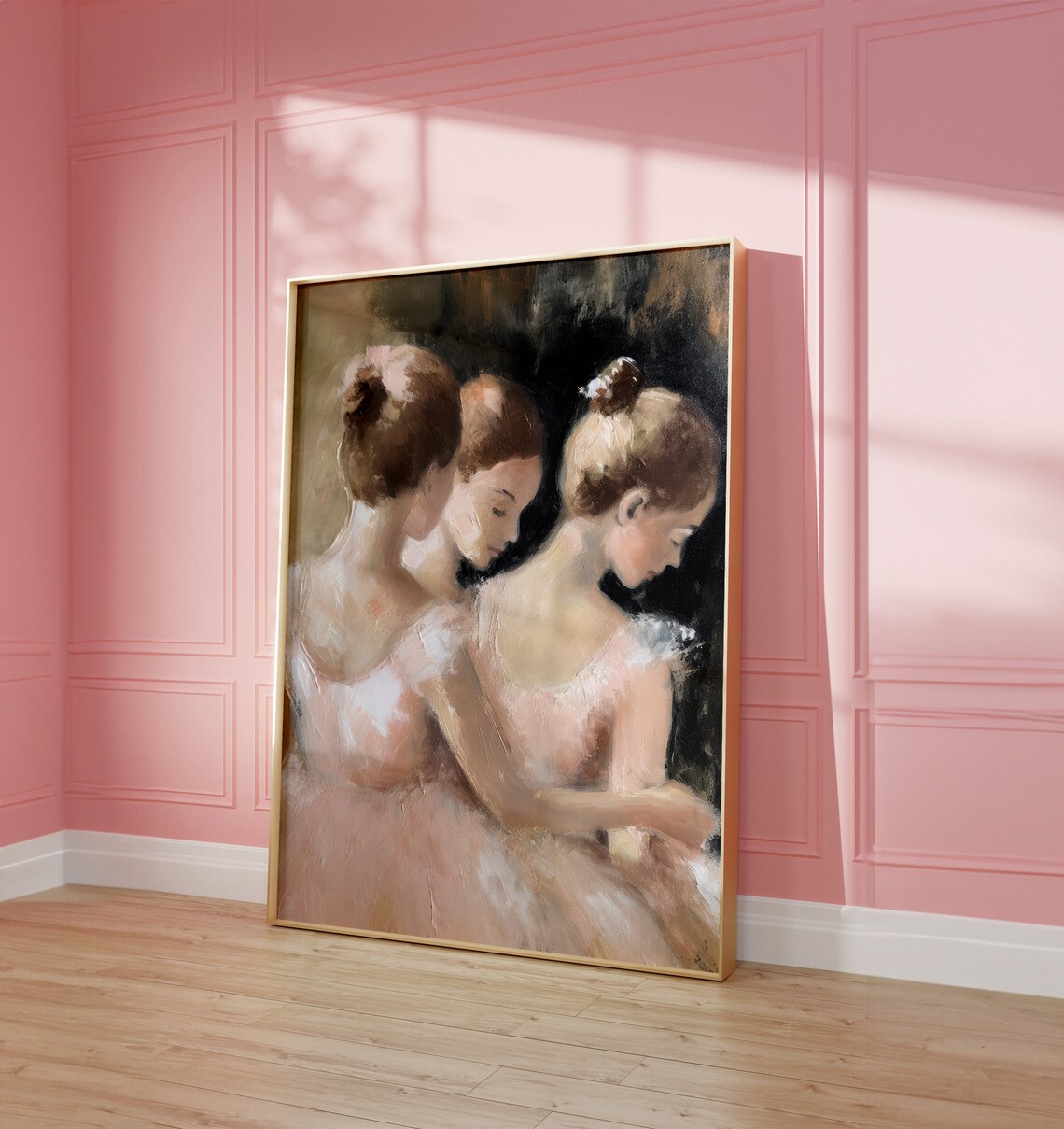 Three Ballerinas Pink Tutus Vintage Oil Painting Nursery Art Poster - Image 3