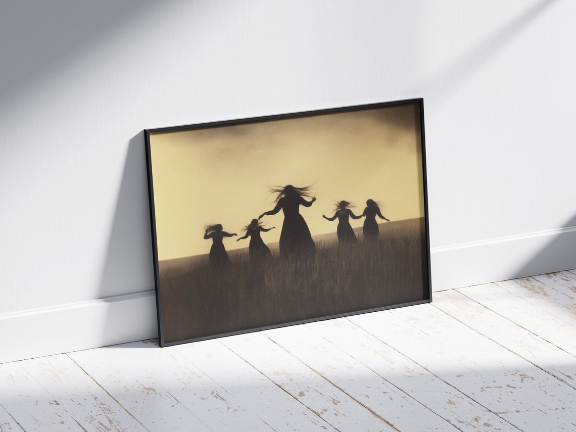 Dancing Women Sunset Field Silhouette Witchy Bohemian Art Poster - Image 3
