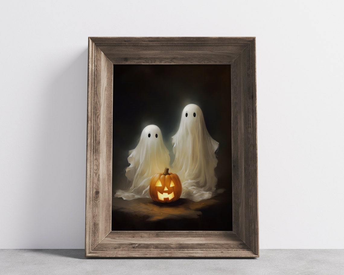 Two Cute Ghosts With Glowing Jack O Lantern Halloween Poster - Image 3