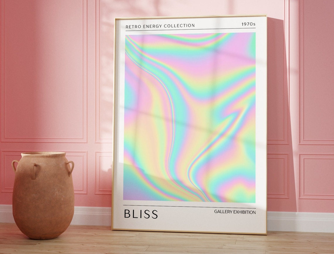 Bliss Pastel Iridescent Swirl Retro 1970s Gallery Art Poster