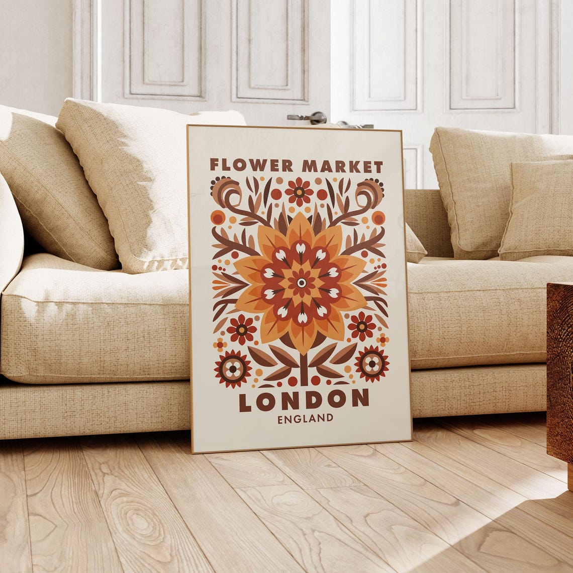 Flower Market London England Fall Folk Botanical Orange Art Poster - Image 5