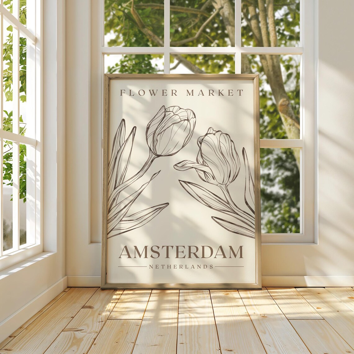 Flower Market Amsterdam Netherlands Tulip Line Art Travel Poster - Image 4