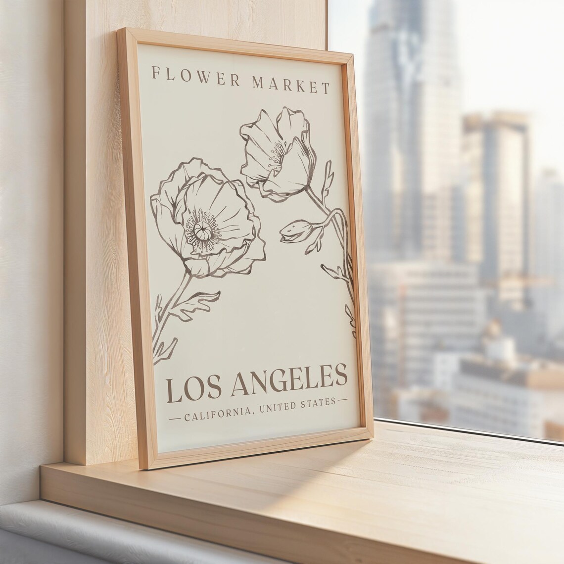 Flower Market Los Angeles California Poppy Minimalist Line Art Poster - Image 3