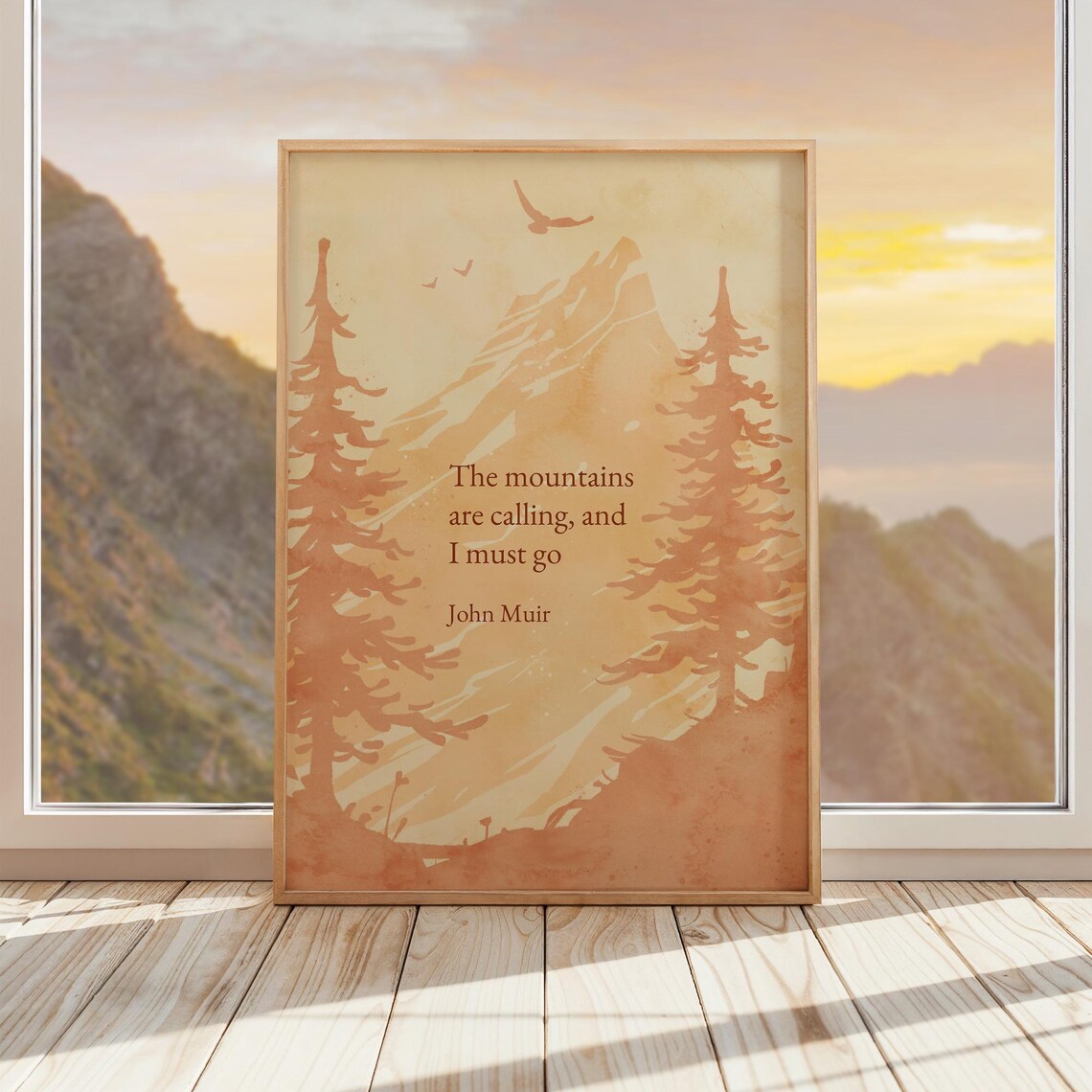 John Muir Mountains Are Calling Adventure Quote Watercolor Poster - Image 5