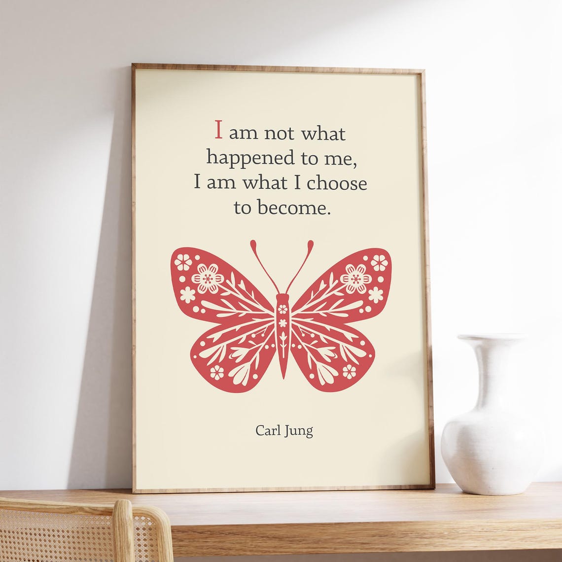 Carl Jung Quote Red Butterfly What I Choose To Become Minimal Poster