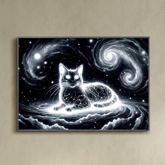 Cosmic Cat Poster Black And White Space Art
