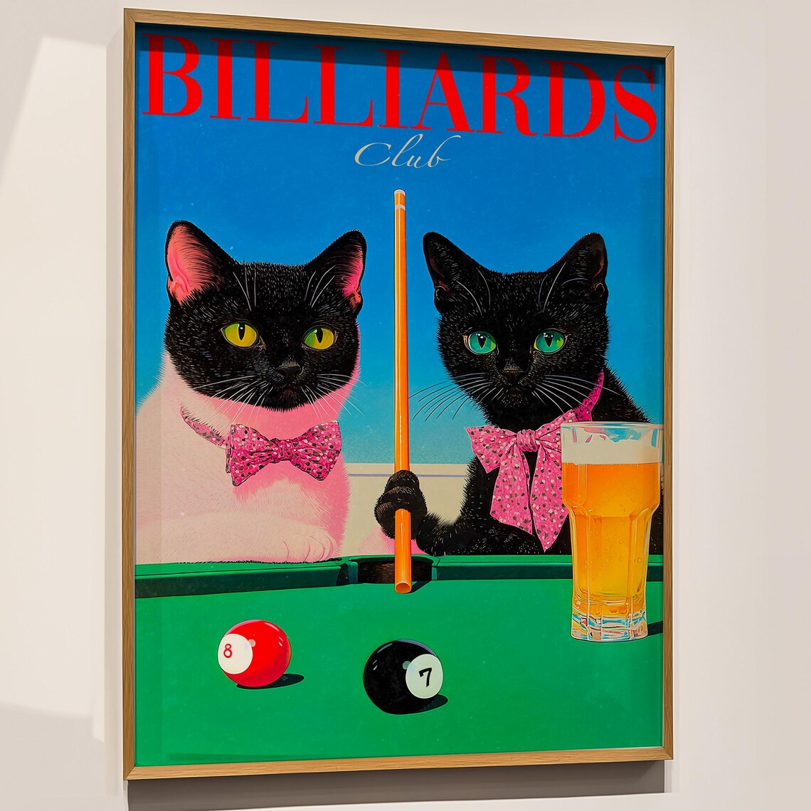 Billiards Club Black Cats Playing Pool Funny Animal Wall Poster