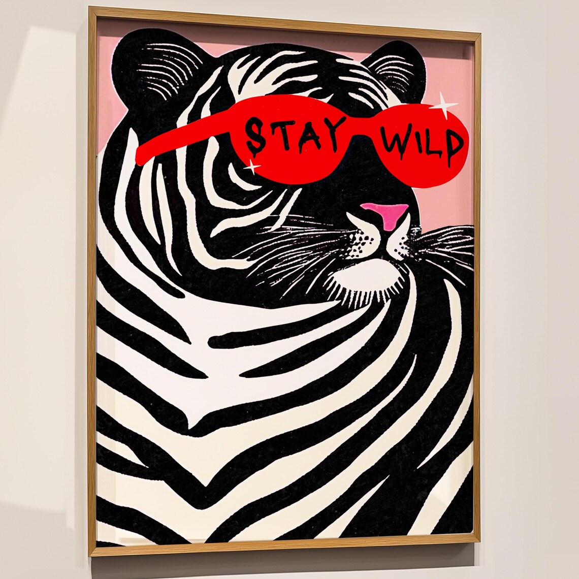 Tiger Art Print Black White Maximalist Wall Decor