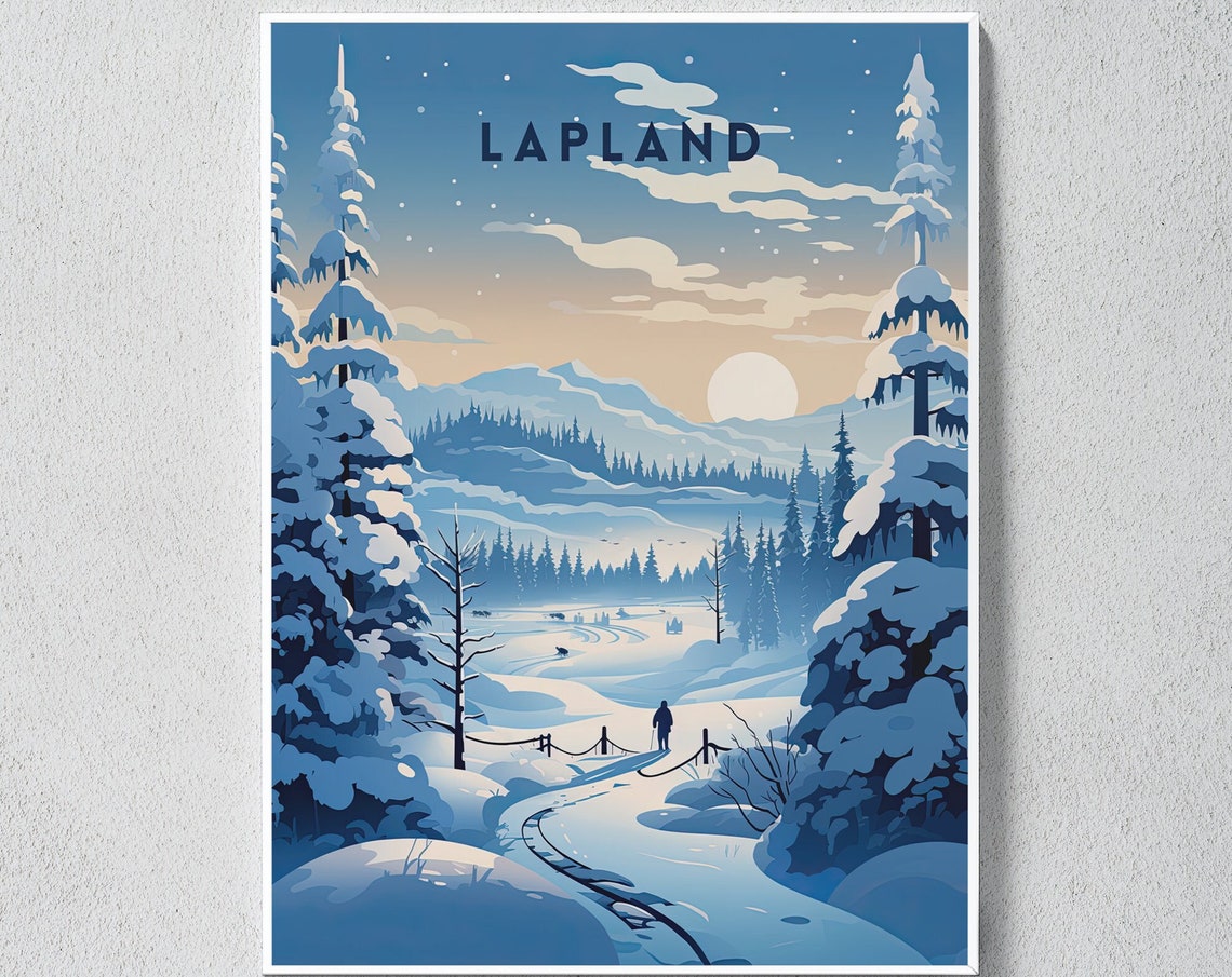 Lapland Travel Lapland Poster Finland Poster Lapland Print Finland Travel Poster Retro Art Print Scandinavian Landscape Snowy Mountains - Image 7
