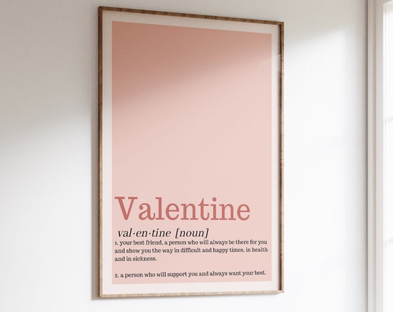 Valentine Definition Print, Pink Wall Art Decor