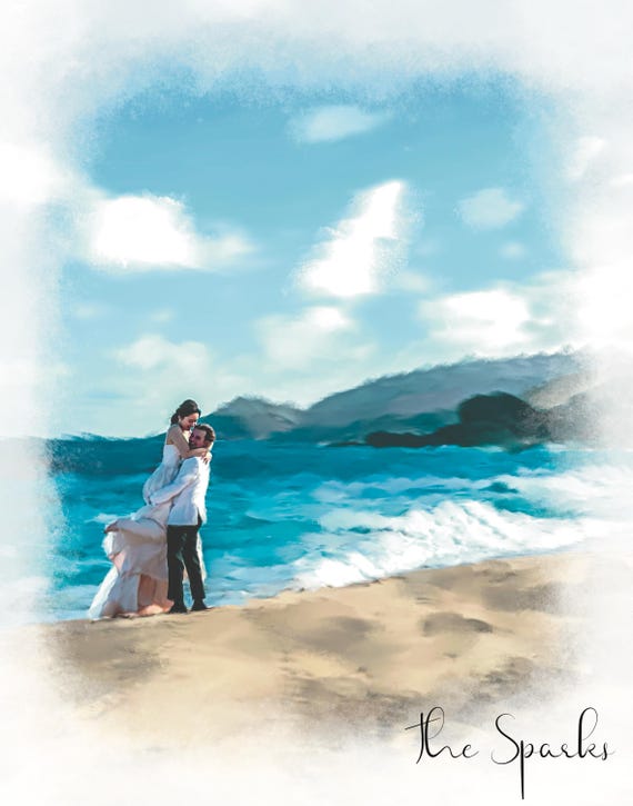 Personalized Beach Wedding Portrait With the Sparks Family Name Poster