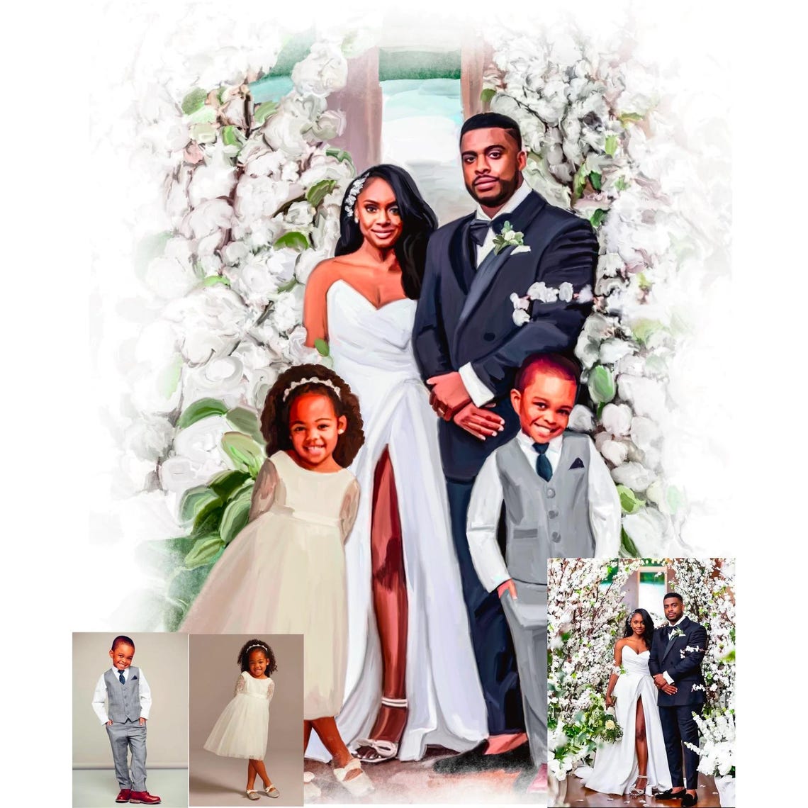 Canvas Collage of a Painted Wedding Group With Family Photos Poster - Image 5