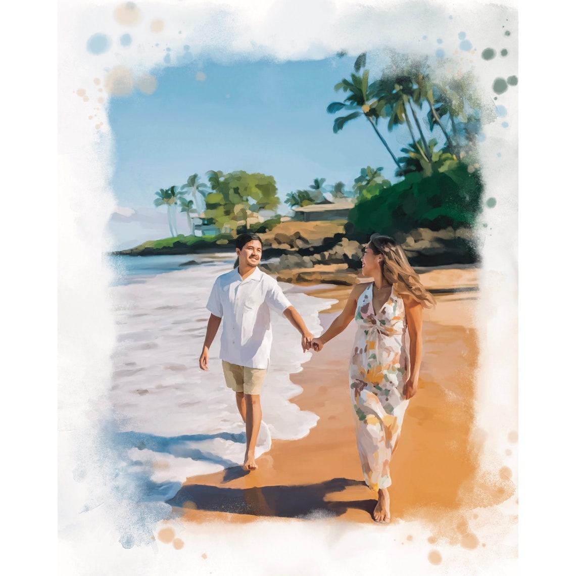 Bride and Groom Seated on a Green Mountain Hillside View Poster - Image 2