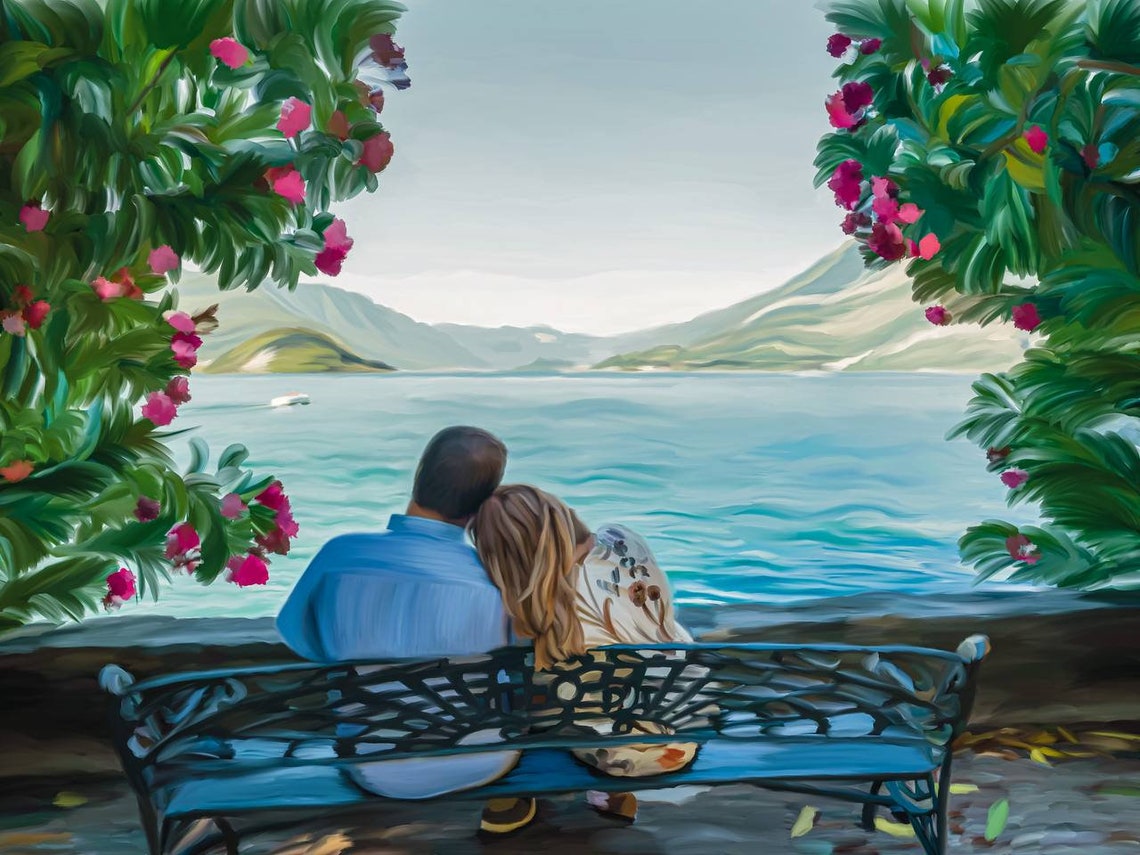 Newlywed Pair Walking Hand in Hand Through Palm Trees Poster - Image 3