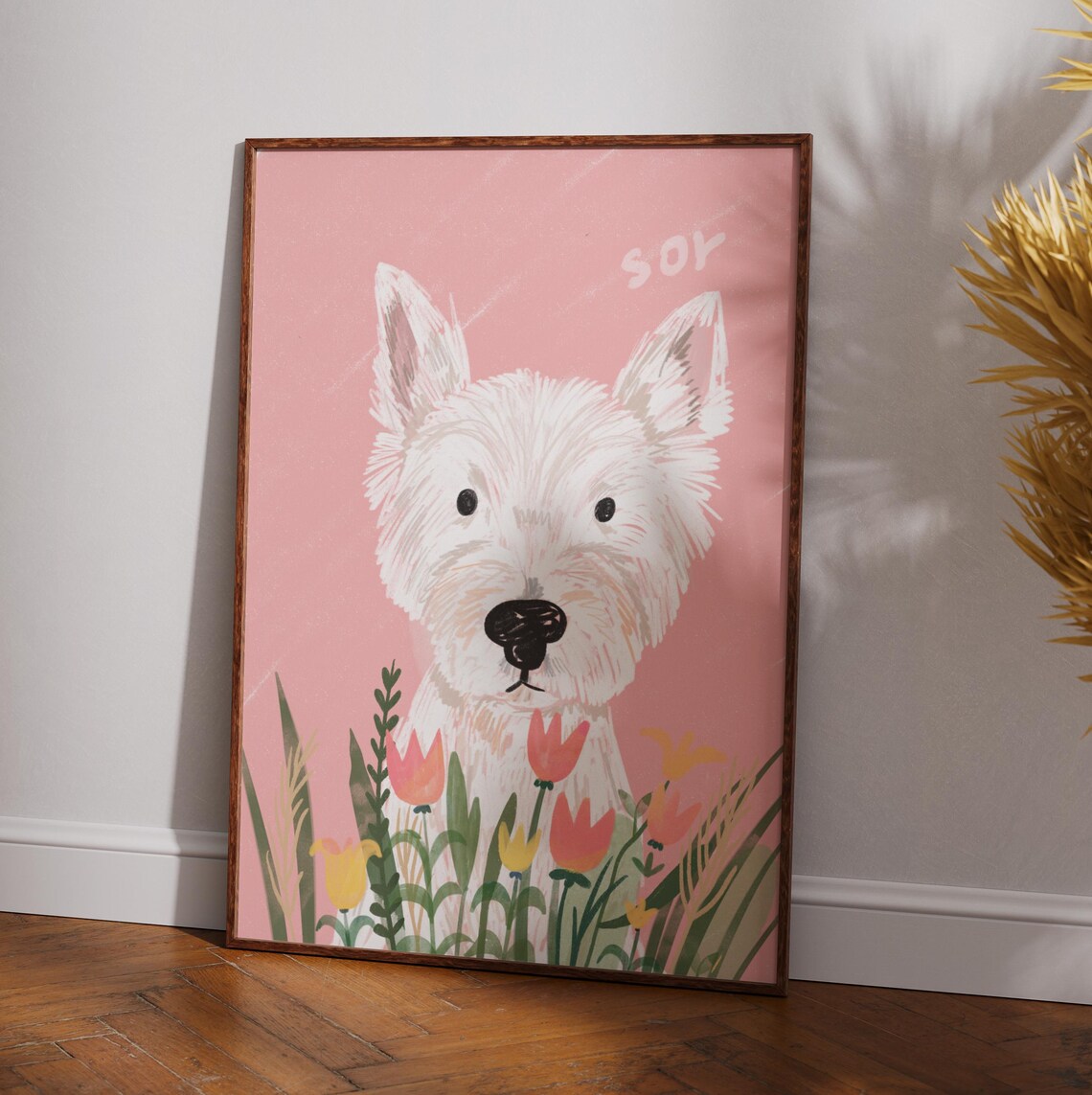 Custom Pet Portrait Wedding Floral Poster Print