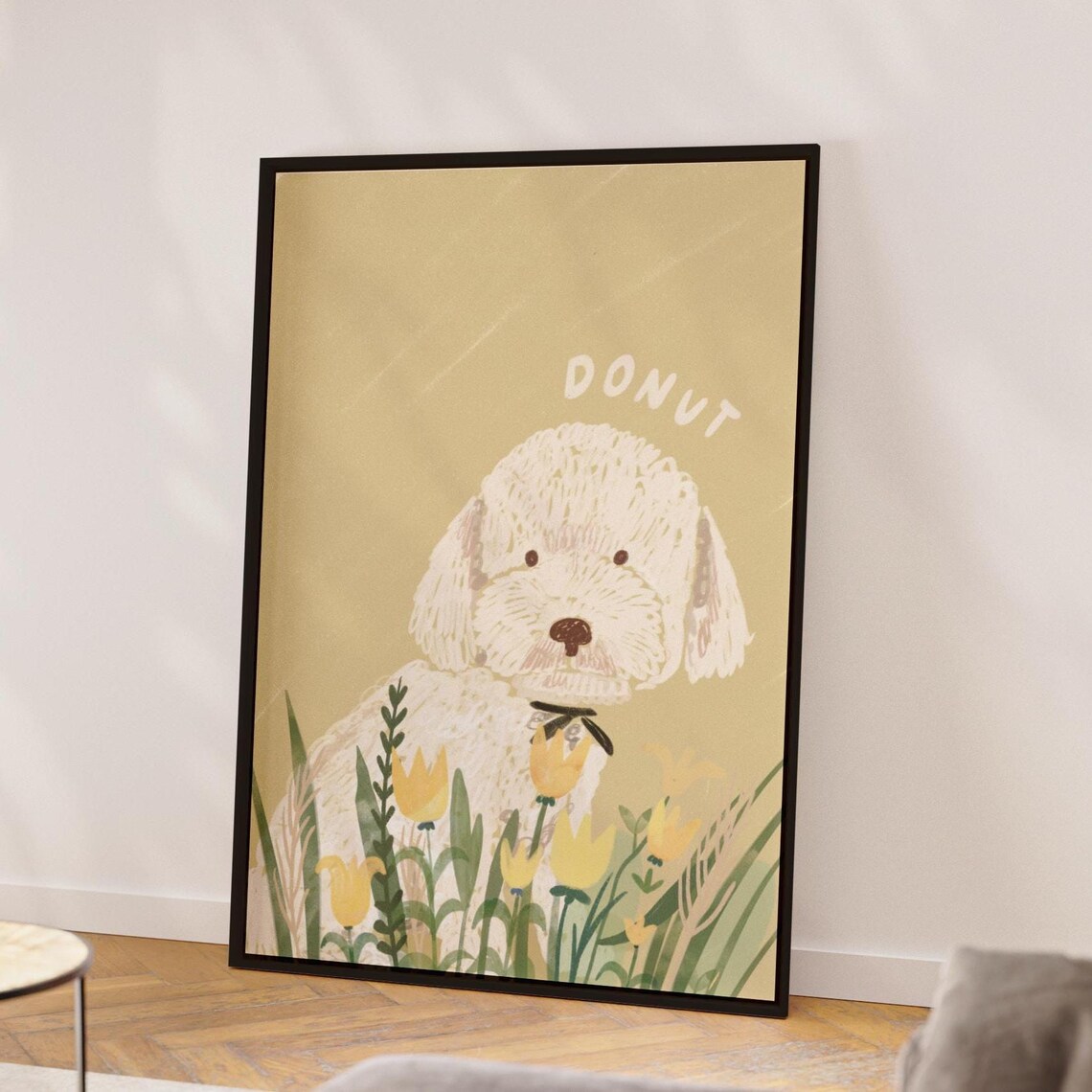 Custom Pet Portrait Bouquet Gift Wall Art Print