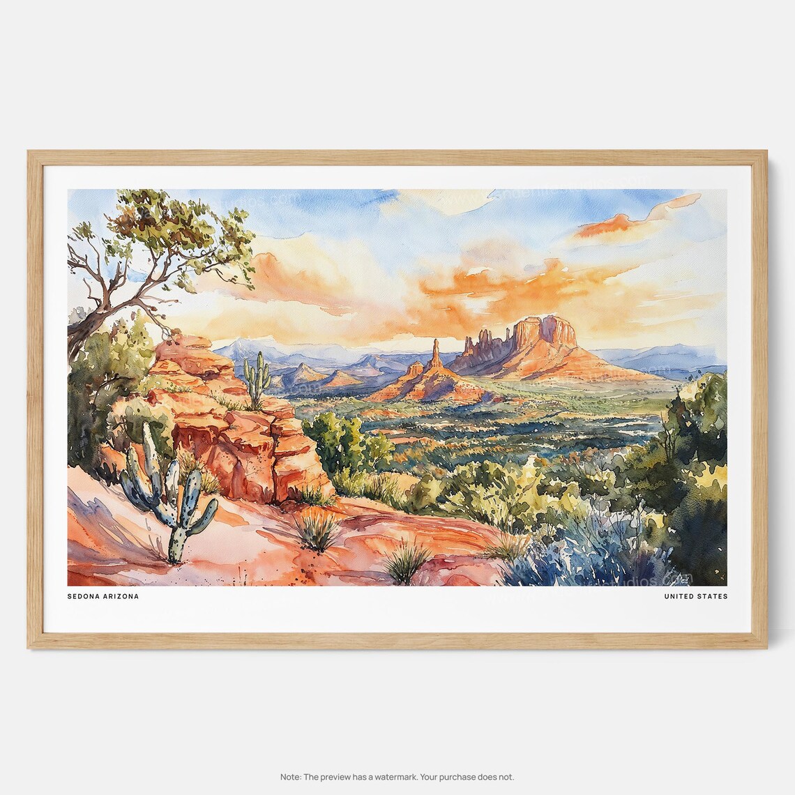 Sedona, AZ Watercolor Art Print, Desert Landscape